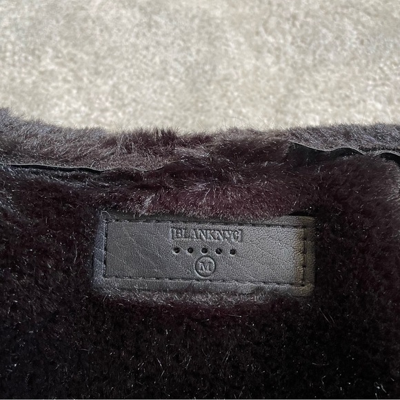 BLANK NYC Black Faux Shearling Vegan Leather Drape Front Open Vest EUC Size Med - Picture 11 of 12